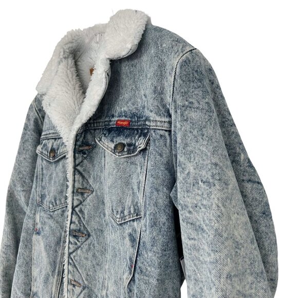Vintage 80s Wrangler Trucker Jean Jacket Acid Snow Wash Sherpa Western Outlaw M - Picture 14 of 16